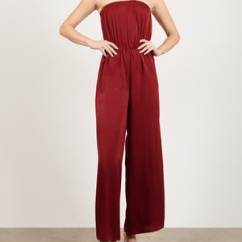 SING ALONG WINE SATIN WIDE LEG JUMPSUIT